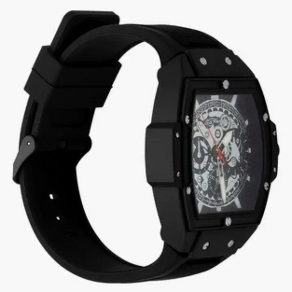 ED HARDY TONNEAU BLACK/RED/SILVER 3 HAND MEN'S SILICONE STRAP WATCH**NEW! - Picture 3 of 4